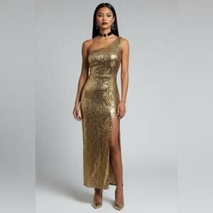 ✨B Darlin Gold One-Shoulder Bodycon Formal Party Sequin Dress
